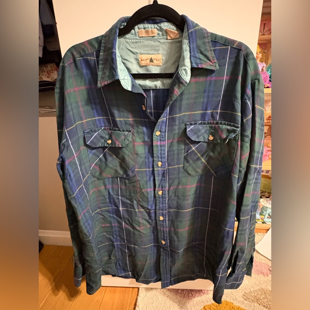 Men's Blue-green plaid button-up